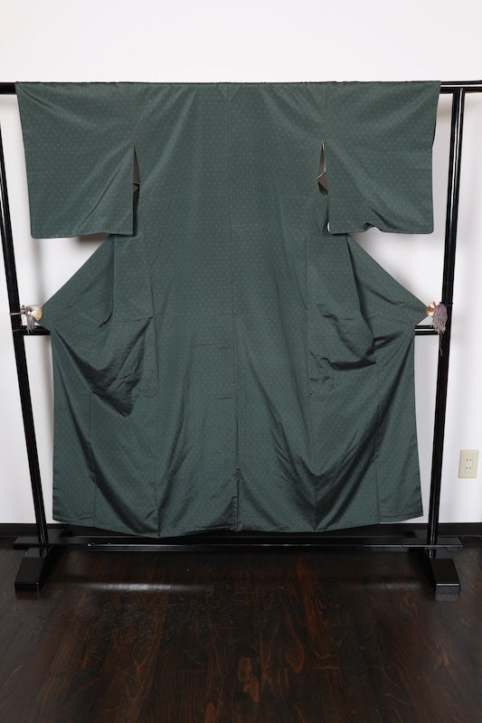 Shiozawa Tsumugi(used kimono) silk fabric, green and red ikat pattern, R75