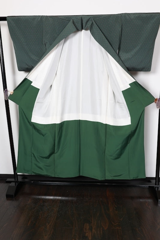 Shiozawa Tsumugi(used kimono) silk fabric, green and red ikat pattern, R75