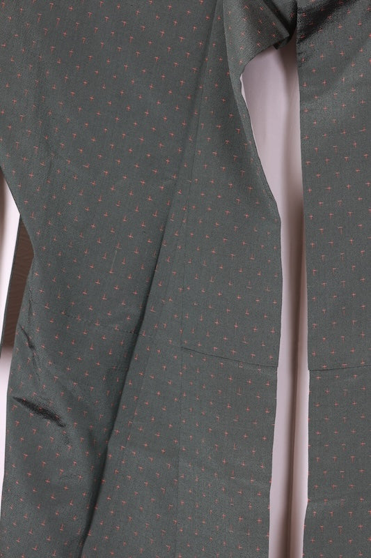 Shiozawa Tsumugi(used kimono) silk fabric, green and red ikat pattern, R75