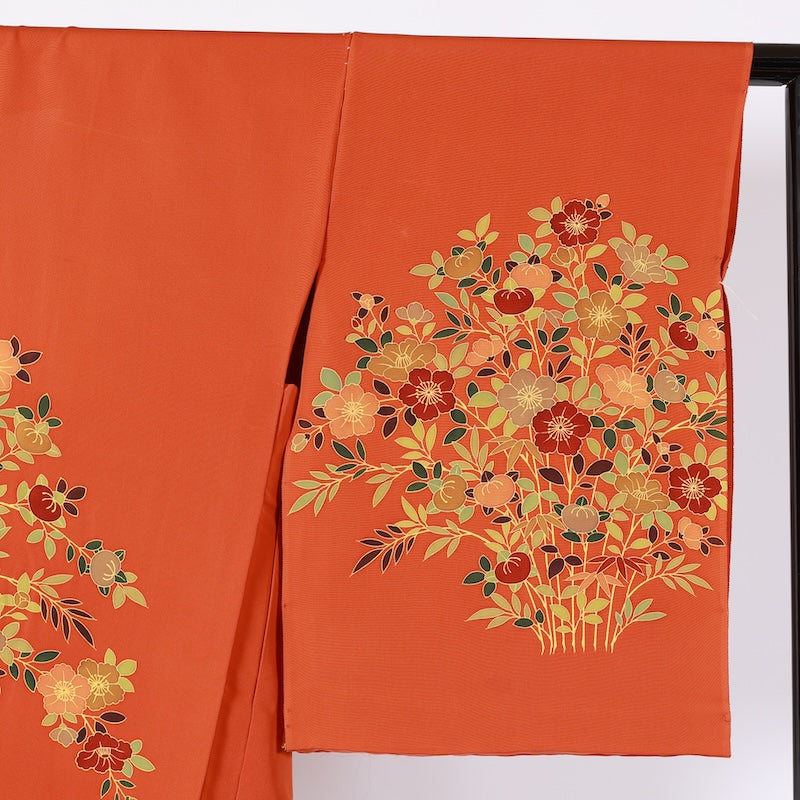 kimono jacket (Haori)  100% silk  /K195Brand new, untailored, orange, purple, green, brown, floral, Kyoto Yuzen