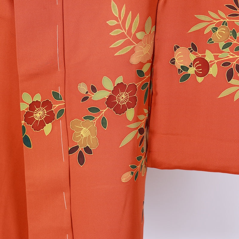 kimono jacket (Haori)  100% silk  /K195Brand new, untailored, orange, purple, green, brown, floral, Kyoto Yuzen