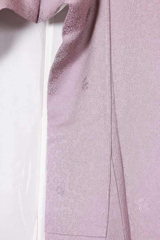 Japan kimono, brand new, unused, Kaga Yuzen by Kakimoto Ichiro, light purple, Tang-style weave, continuous pattern, one crest and nine bamboo leaves, R91