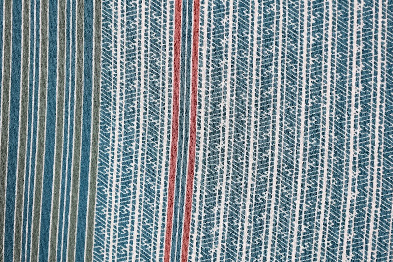 Komono ( kimono), brand new and unused, in green, blue, brown, and white, with a unique striped pattern (R82)