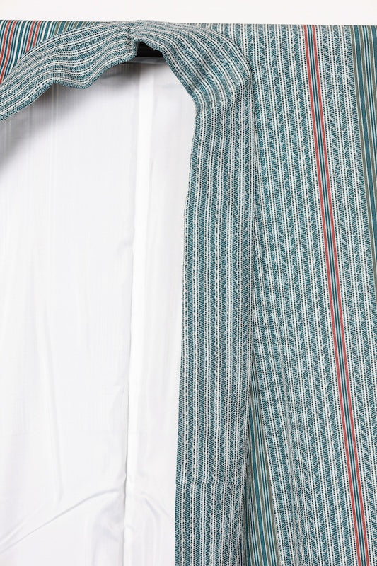 Komono ( kimono), brand new and unused, in green, blue, brown, and white, with a unique striped pattern (R82)