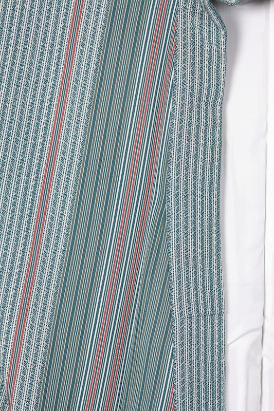 Komono ( kimono), brand new and unused, in green, blue, brown, and white, with a unique striped pattern (R82)