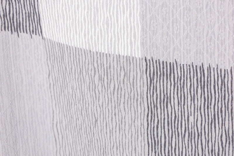 Komon (used kimono fabric) by Yasuhiro Chiji, shades of gray, wavy stripes, modified checkered pattern, continuous weave, R83