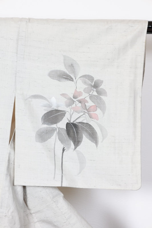 Hakusan Tsumugi used Kimono, Gray, Ink, Brown, Floral, Hand-painted, R89