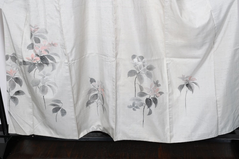 Hakusan Tsumugi used Kimono, Gray, Ink, Brown, Floral, Hand-painted, R89