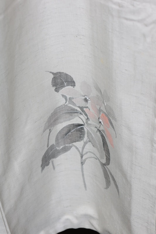 Hakusan Tsumugi used Kimono, Gray, Ink, Brown, Floral, Hand-painted, R89