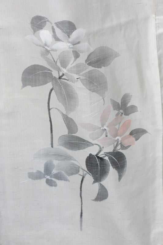 Hakusan Tsumugi used Kimono, Gray, Ink, Brown, Floral, Hand-painted, R89