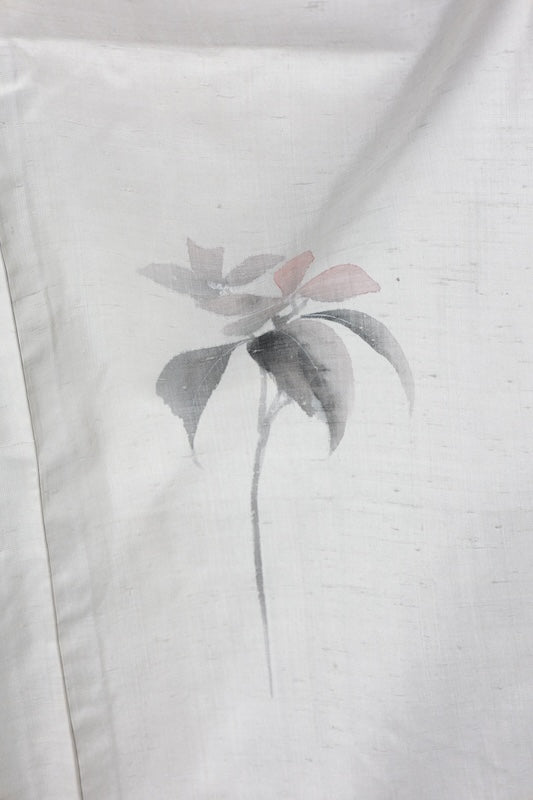 Hakusan Tsumugi used Kimono, Gray, Ink, Brown, Floral, Hand-painted, R89