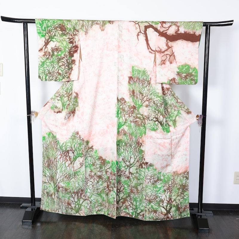 Japanese kimono used <houmongi> Lsize  silk 100% /T399
