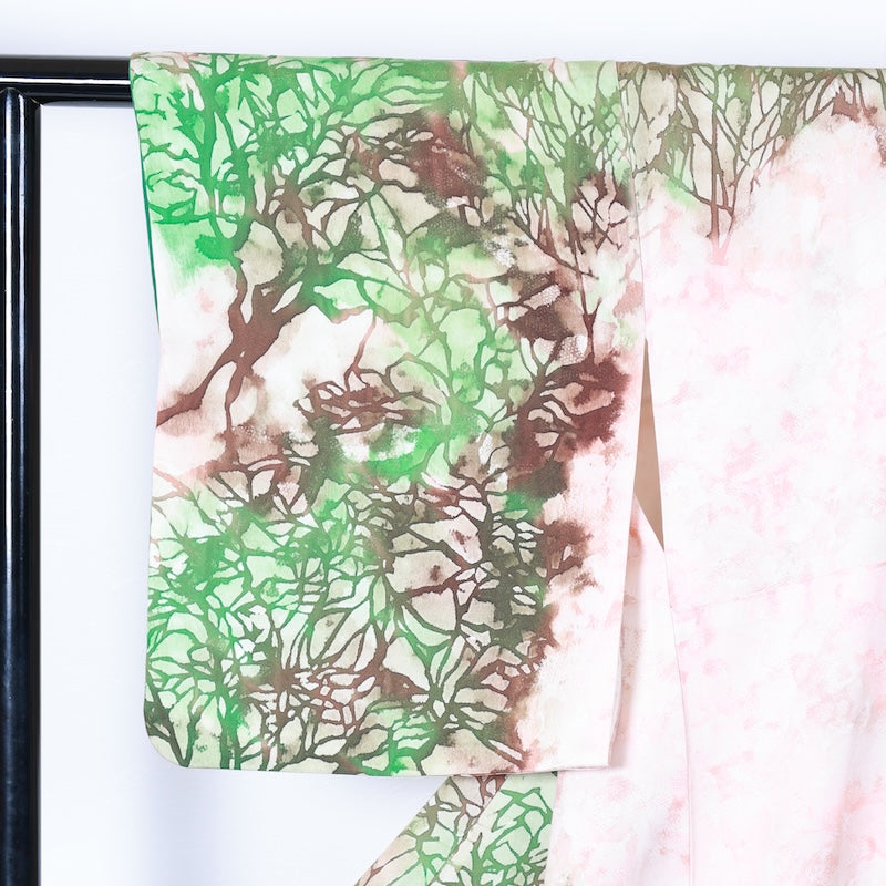 Japanese kimono used <houmongi> Lsize  silk 100% /T399