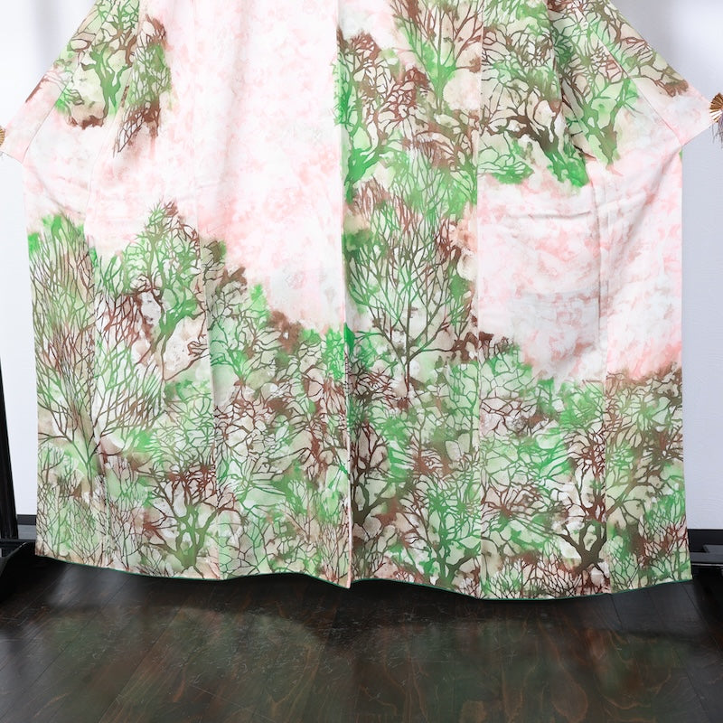 Japanese kimono used <houmongi> Lsize  silk 100% /T399