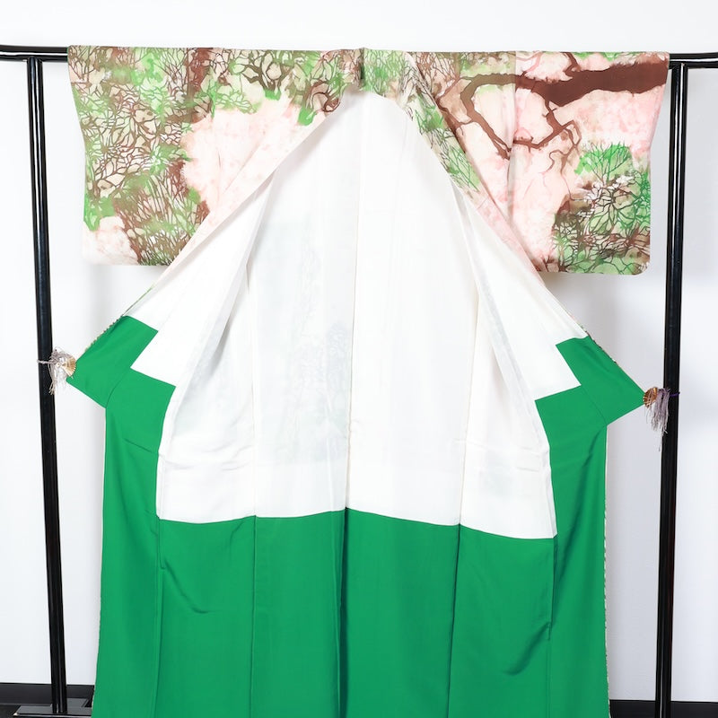 Japanese kimono used <houmongi> Lsize  silk 100% /T399