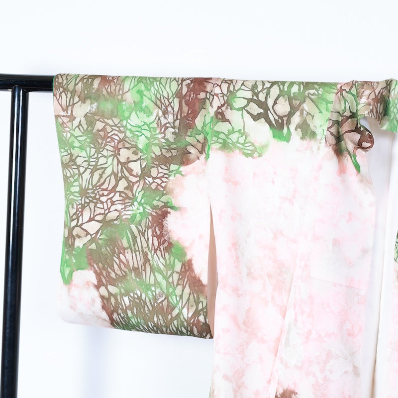 Japanese kimono used <houmongi> Lsize  silk 100% /T399