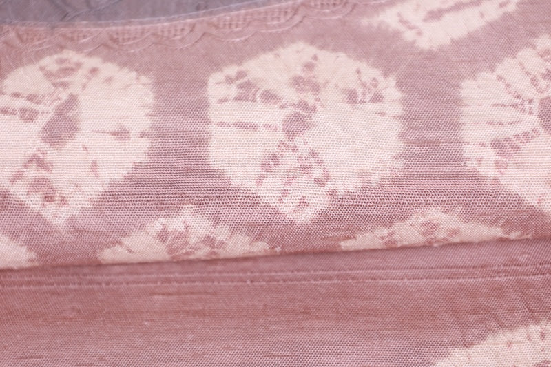 Nagoya obi (used sash), Tsumugi silk, light brown, wine, green, Shantou embroidery, Shibori (tie-dye) pattern, R102