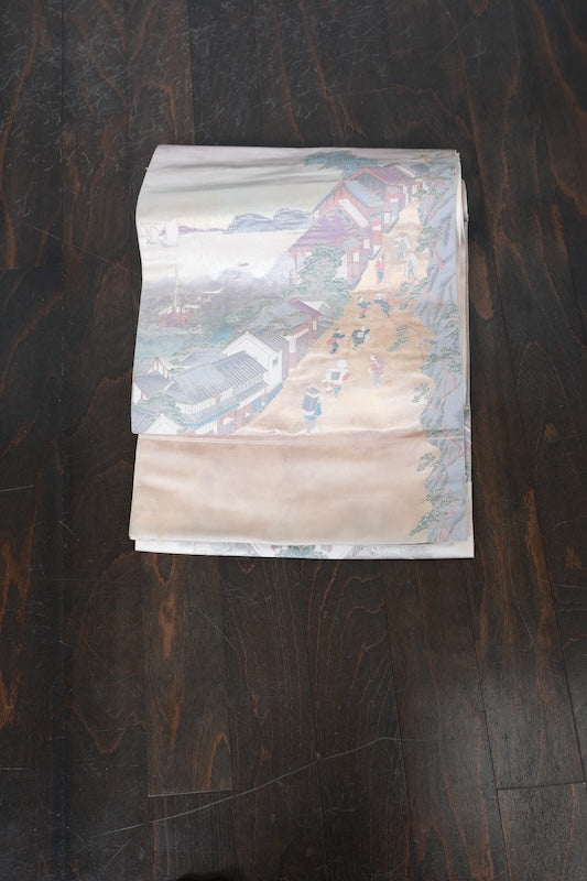 Fukuro obi (formal used sash) - Gold, Silver, Green, Gray, White, Purple - Fifty-three Stations of the Tōkaidō - R100