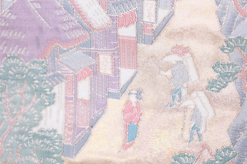 Fukuro obi (formal used sash) - Gold, Silver, Green, Gray, White, Purple - Fifty-three Stations of the Tōkaidō - R100