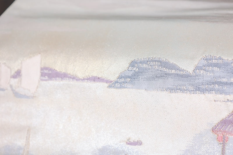 Fukuro obi (formal used sash) - Gold, Silver, Green, Gray, White, Purple - Fifty-three Stations of the Tōkaidō - R100