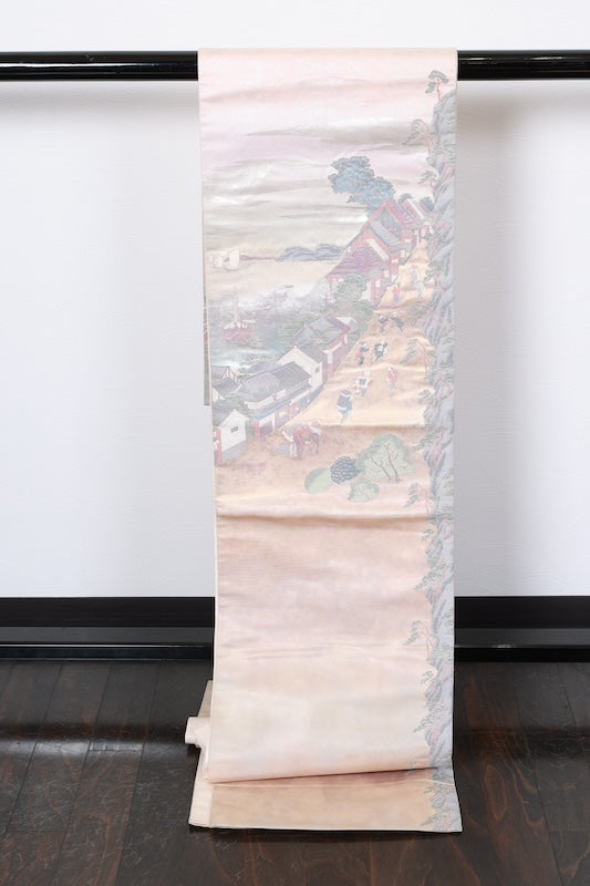 Fukuro obi (formal used sash) - Gold, Silver, Green, Gray, White, Purple - Fifty-three Stations of the Tōkaidō - R100