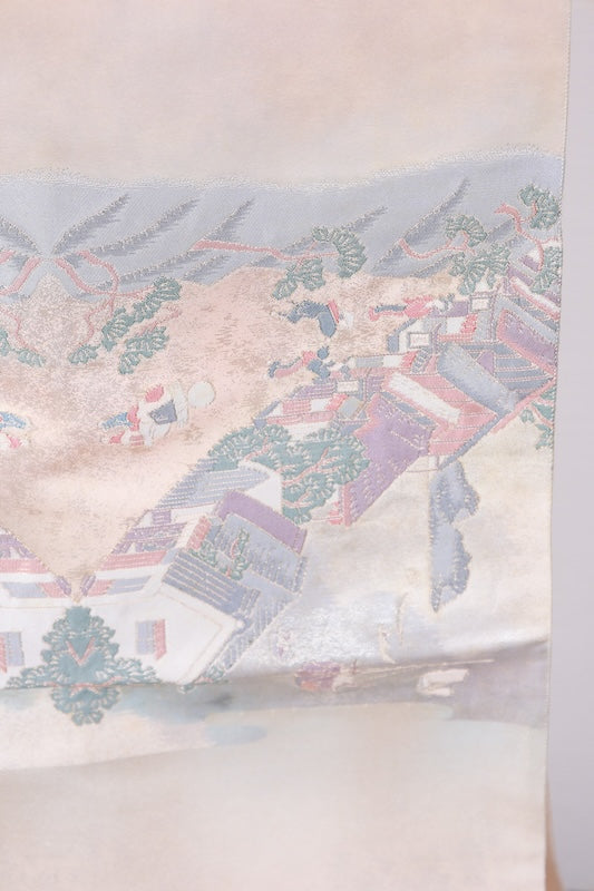 Fukuro obi (formal used sash) - Gold, Silver, Green, Gray, White, Purple - Fifty-three Stations of the Tōkaidō - R100