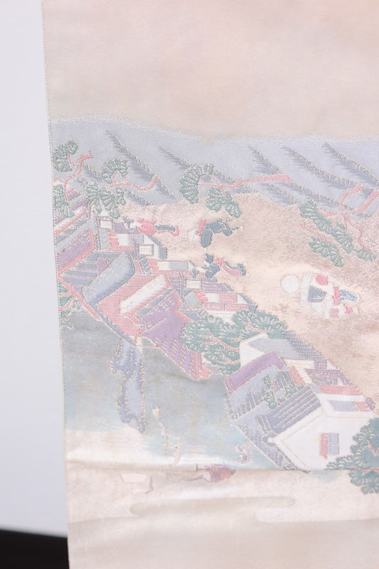 Fukuro obi (formal used sash) - Gold, Silver, Green, Gray, White, Purple - Fifty-three Stations of the Tōkaidō - R100