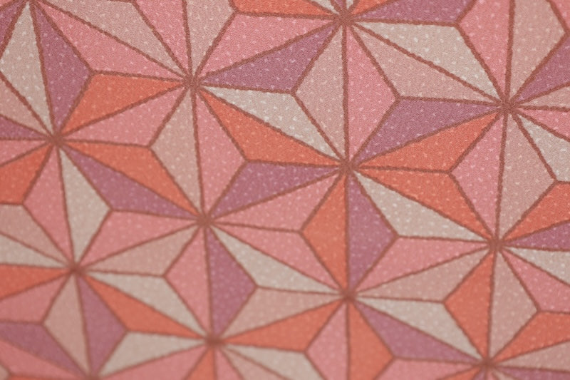 Nagoya obi (used sash) - Beige, coral, purple, hemp leaf pattern - R99