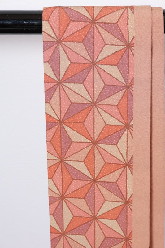 Nagoya obi (used sash) - Beige, coral, purple, hemp leaf pattern - R99
