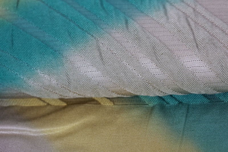 New, unstitched fukuro obi ( sash), green, mustard, purple, gray, raised weave, R98
