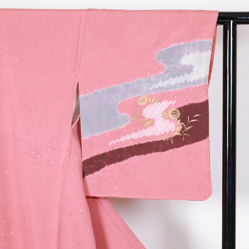 Japanese kimono used <houmongi> Lsize  silk 100% /T401