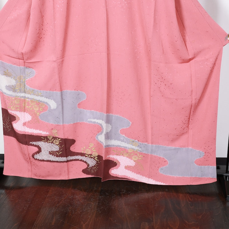 Japanese kimono used <houmongi> Lsize  silk 100% /T401