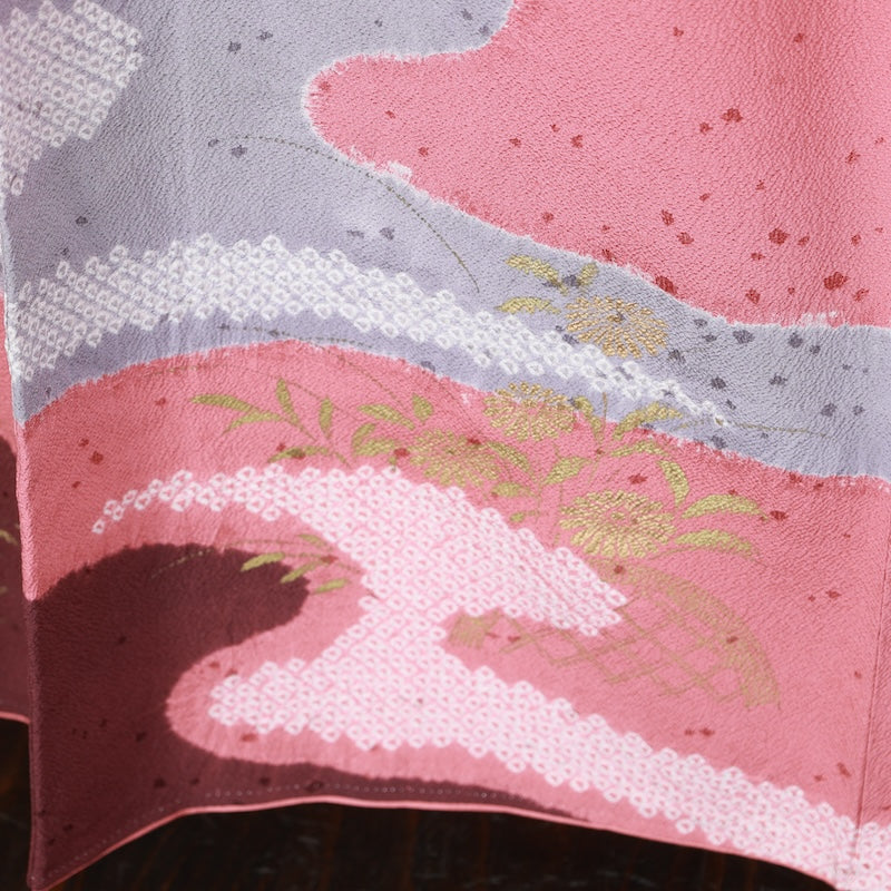 Japanese kimono used <houmongi> Lsize  silk 100% /T401