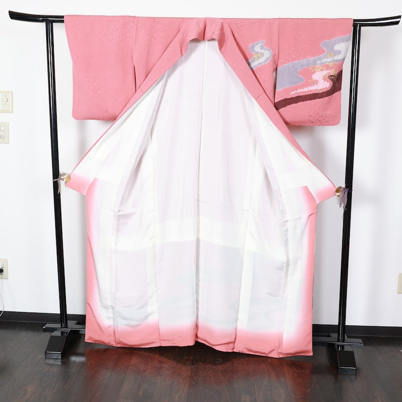 Japanese kimono used <houmongi> Lsize  silk 100% /T401