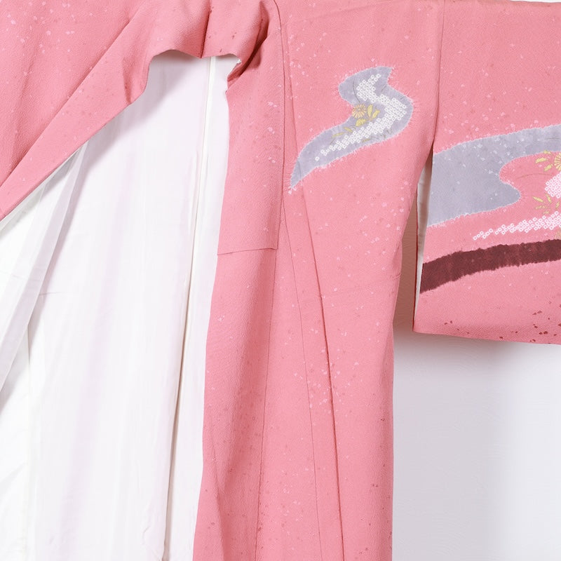 Japanese kimono used <houmongi> Lsize  silk 100% /T401