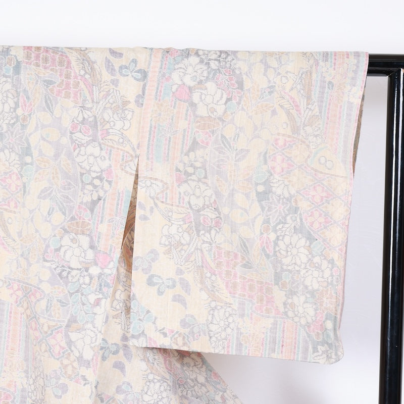 Japanese kimono used <Tsumugi> Lsize  silk 100% /T405