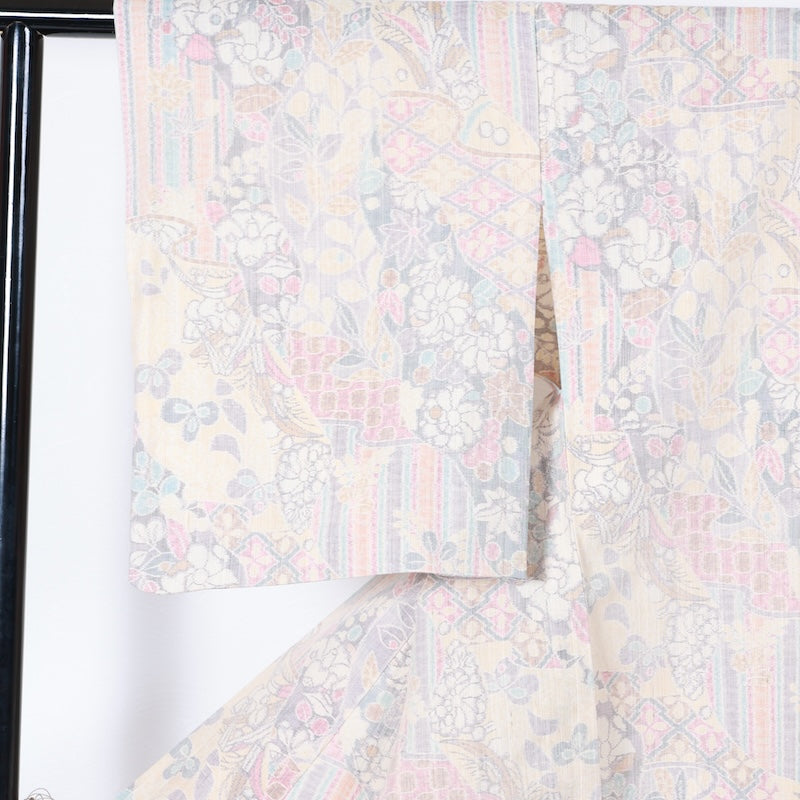 Japanese kimono used <Tsumugi> Lsize  silk 100% /T405