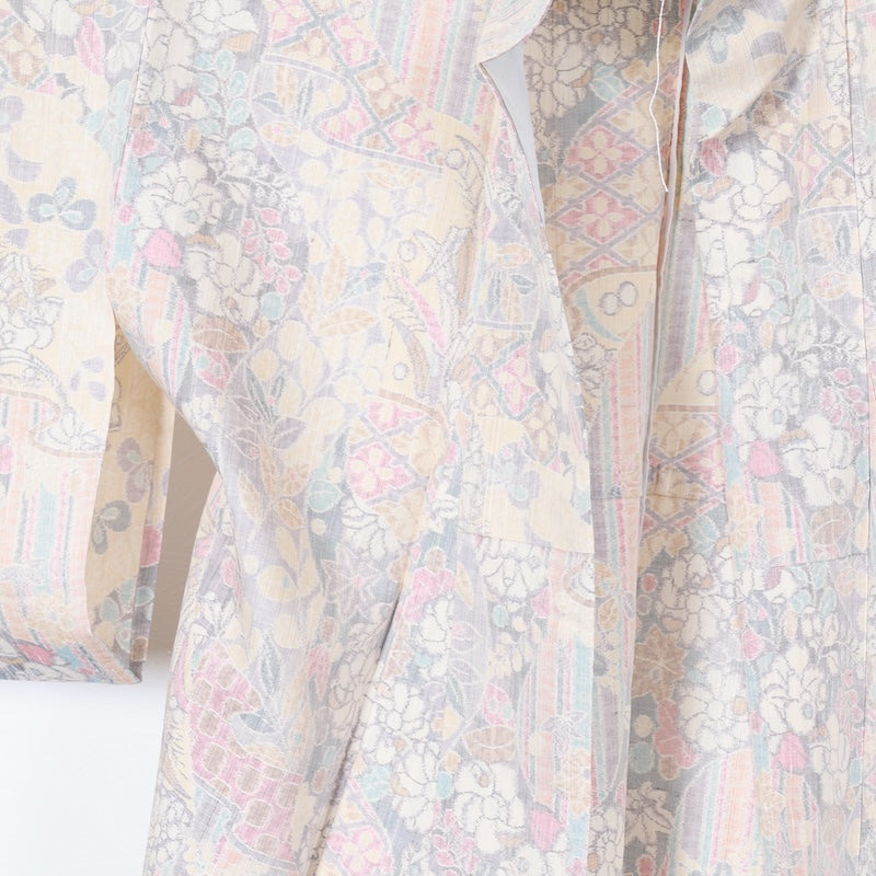 Japanese kimono used <Tsumugi> Lsize  silk 100% /T405