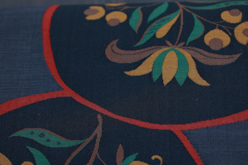 Fukuro Obi (used sash) by Kiyata, gray, red, brown, green, floral pattern, round design, R96