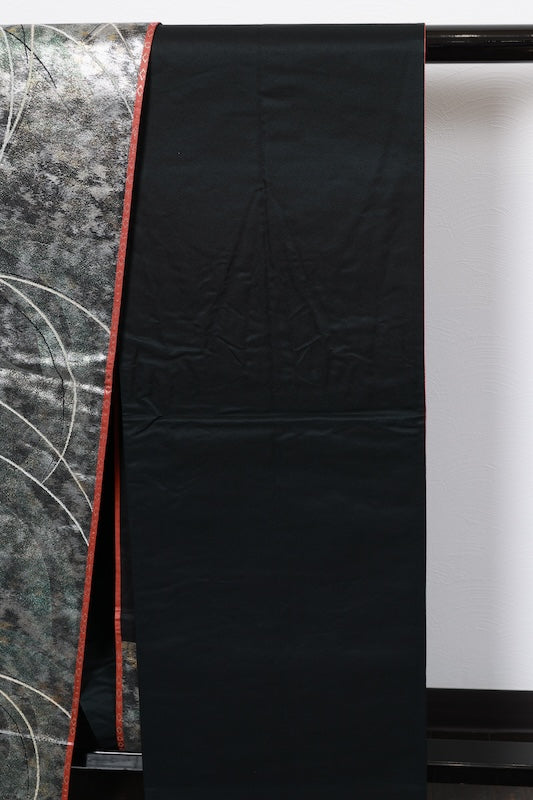 Fukuro obi (formal used sash) - Silver, Gold, Bronze, Black, Red, Geometric pattern - R107