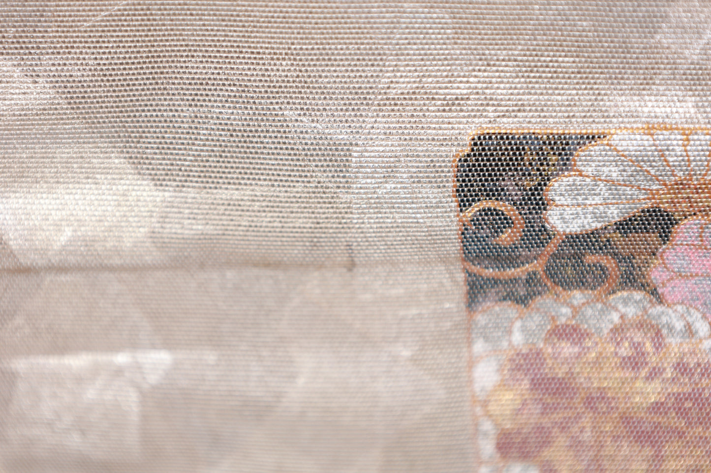 Fukuro Obi (formal used sash) - Gold, Blue, Pearl, Mother-of-pearl inlay, Gold leaf, Cut foil, Crane, Flower, Wave - R118