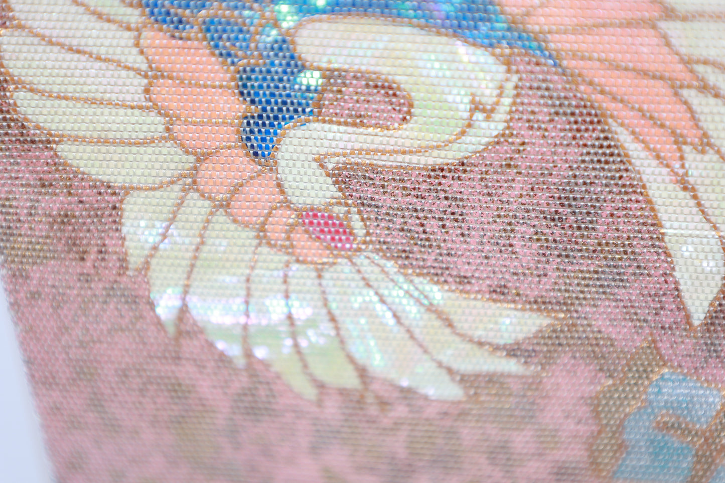 Fukuro Obi (formal used sash) - Gold, Blue, Pearl, Mother-of-pearl inlay, Gold leaf, Cut foil, Crane, Flower, Wave - R118