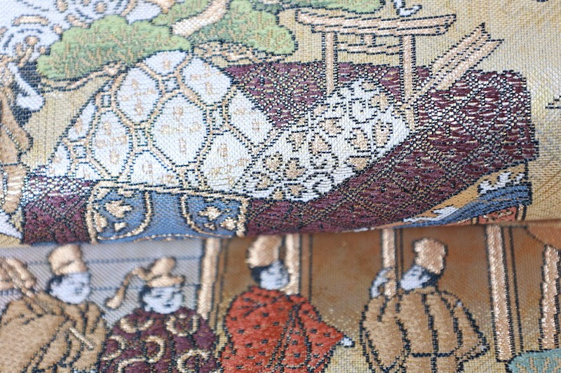 Fukuro obi (formal used sash), genuine gold, all-over pattern, depiction of Kyoto and its surroundings, R129