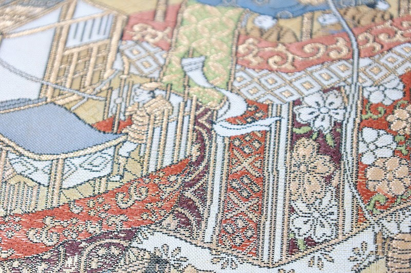 Fukuro obi (formal used sash), genuine gold, all-over pattern, depiction of Kyoto and its surroundings, R129