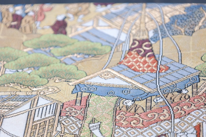 Fukuro obi (formal used sash), genuine gold, all-over pattern, depiction of Kyoto and its surroundings, R129