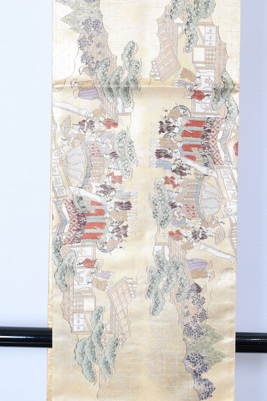 Fukuro obi (formal used sash), genuine gold, all-over pattern, depiction of Kyoto and its surroundings, R129