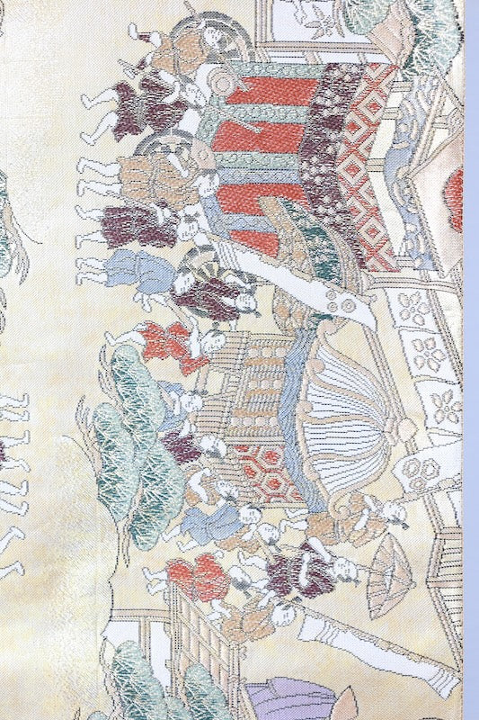 Fukuro obi (formal used sash), genuine gold, all-over pattern, depiction of Kyoto and its surroundings, R129