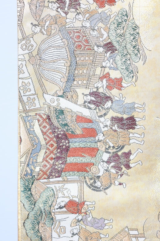 Fukuro obi (formal used sash), genuine gold, all-over pattern, depiction of Kyoto and its surroundings, R129