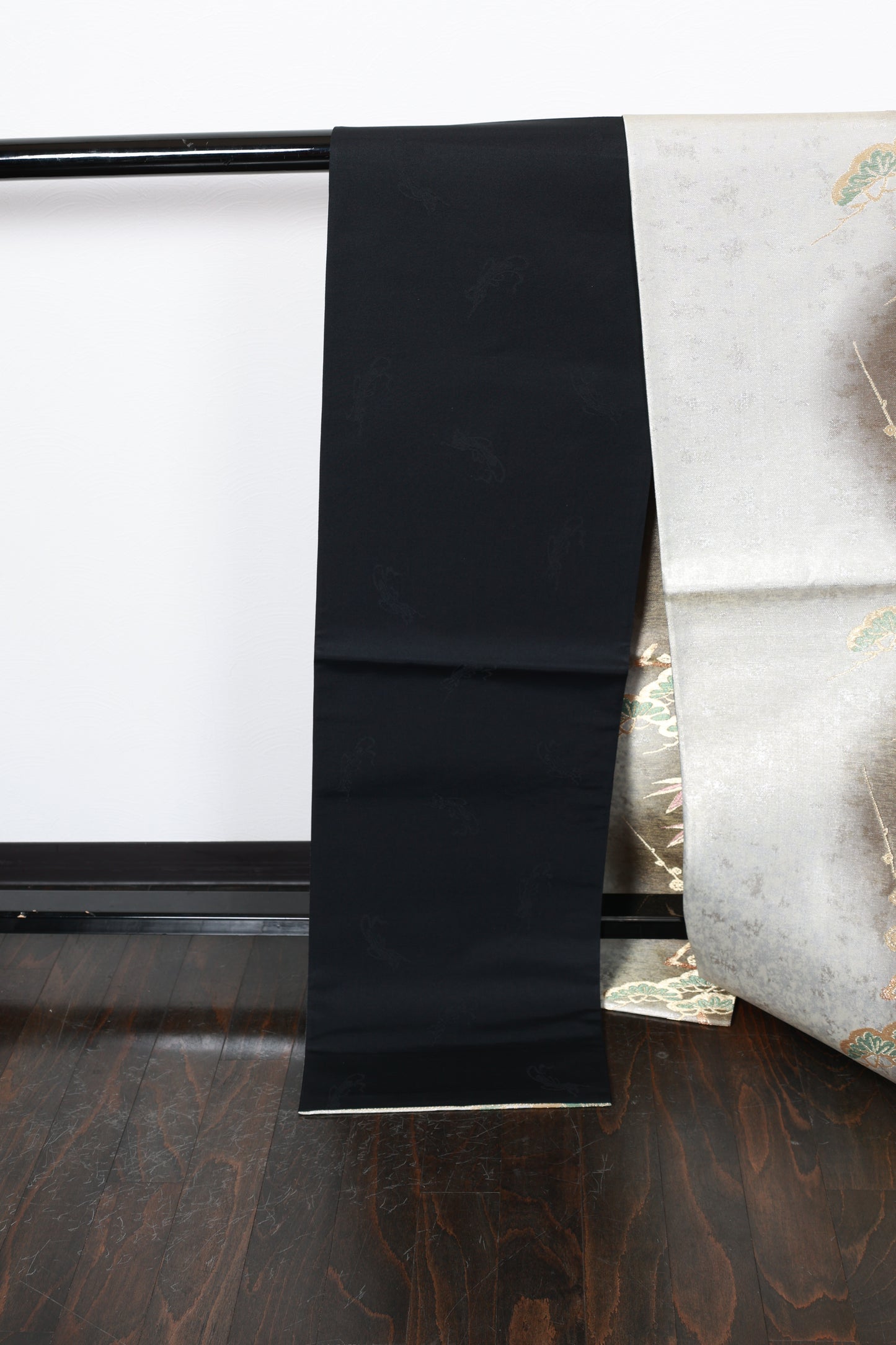 Fukuro obi (used sash) - Silver, Gold, Gray, Purple, Green - Pine, Bamboo, and Plum Blossom pattern - R130