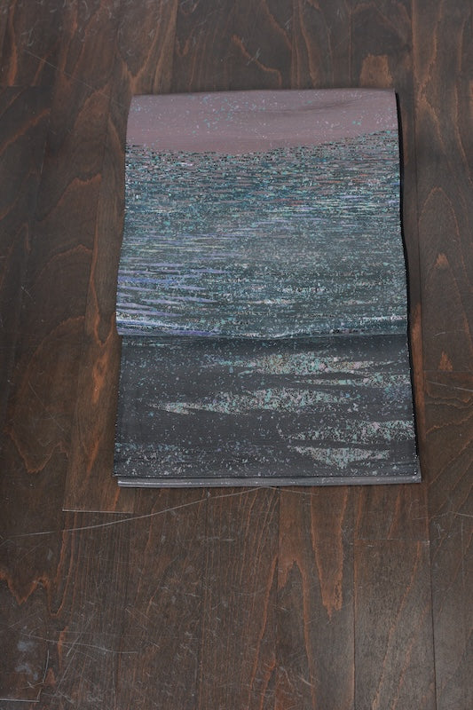 Fukuro obi (formal used sash), blue, purple, black, mist pattern, mother-of-pearl inlay, R12